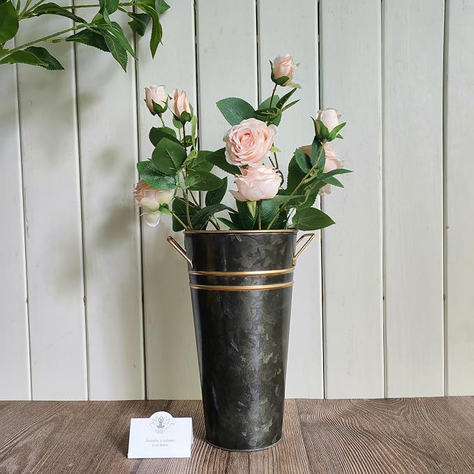 Hosley Set of 4 Metal Vases with Zinc Finish 9 Inch High Ideal Gift for Wedding Special Occasion Home Office Dried Floral Arrangements