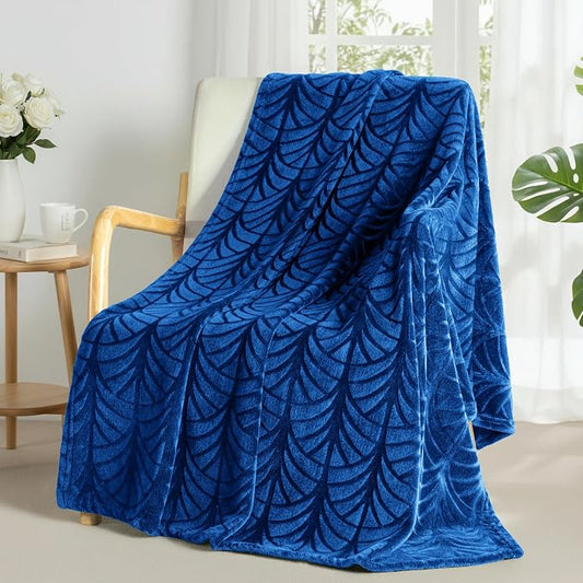 Whale Flotilla Soft Flannel Fleece Throw Blanket for Couch, Royal Blue | Cozy Lightweight Breathable Velvet Sofa Throws, Plush Fluffy Vintage Pattern Decorative Blanket for Bed, All Seasons, 50"x60"