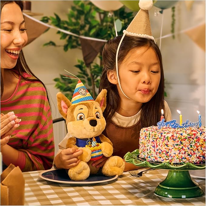 Paw Patrol GUND Birthday Chase Plush, Official Chase Plush Toy, Birthday Stuffed Animal, Sensory Toy for Ages 1 and Up, 9.5”