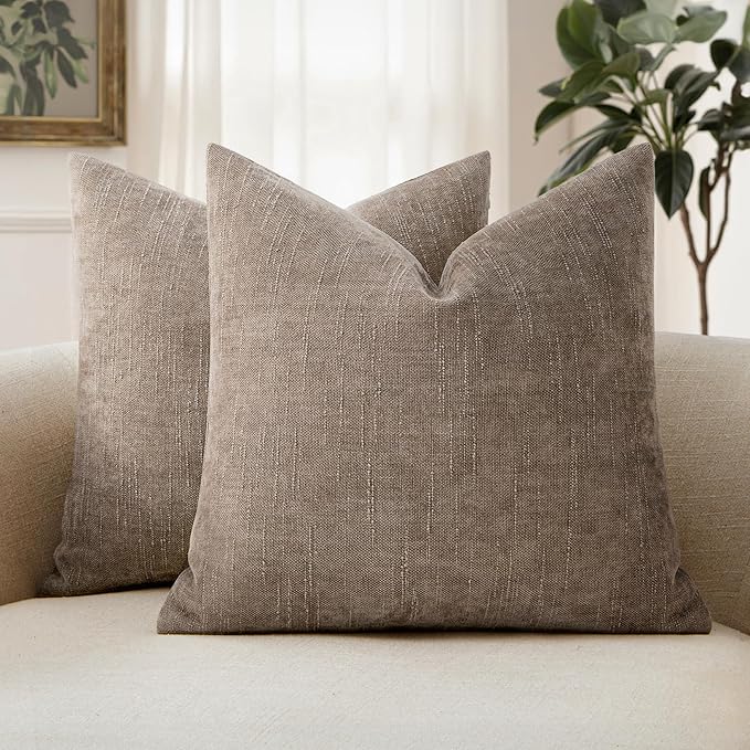 MIULEE Textured Chenille Throw Pillow Covers 18x18 Inch Light Taupe | Pack of 2 Decorative Soft Throw Pillows, Solid Textured Cushion Covers, Modern Home Decor for Couch Sofa Bedroom Living Room