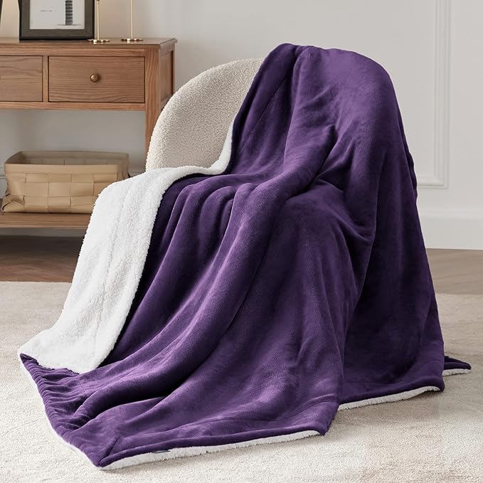 Bedsure GentleSoft Sherpa Fleece Throw Blanket for Couch, Non-Heated, Thick and Warm Throw Gifts for Women and Girls, Soft Fuzzy Plush Blanket for Winter, Purple, 50x60 Inches