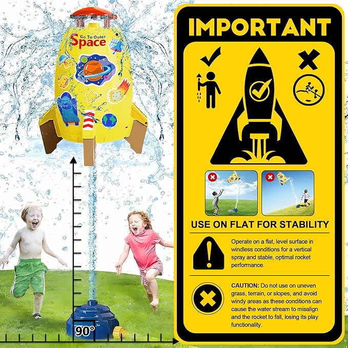 Water Rocket Sprinkler for Kids, Outdoor Summer Launcher Toy, Fun Backyard Sprinkler for Lawn Garden Play, Great Gift for Toddlers Boys Girls Ages 3-12 Years Old