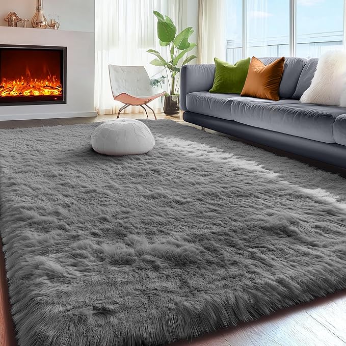 PAGISOFE Grey Area Rugs for Living Room Bedroom Rug 5x8 Rugs Soft Plush Fluffy Rug for Dorm Room Classroom Home Office Nursery Thick Indoor Carpet Fuzzy Modern Farmhouse Rugs Kids Playroom