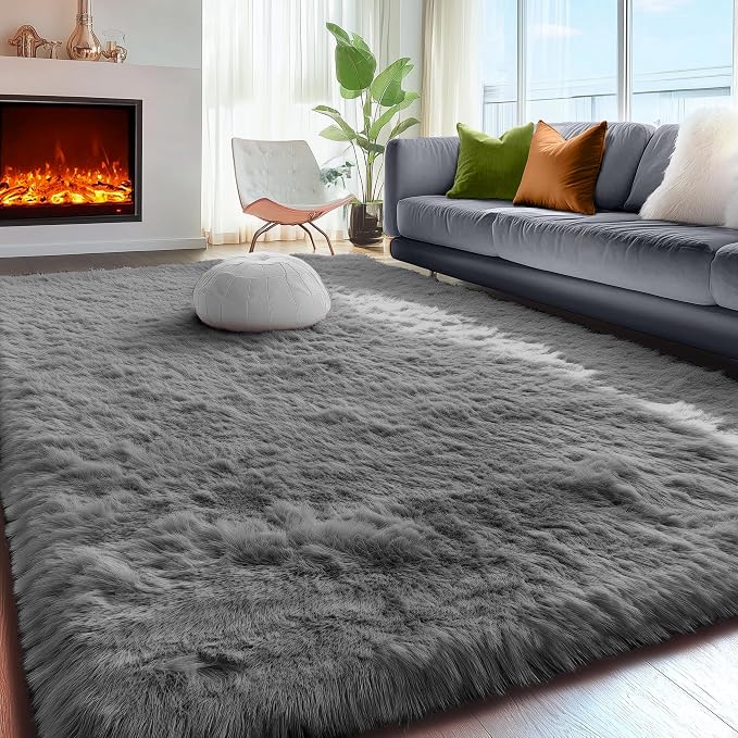 PAGISOFE 8x10 Living Room Rug Grey, Soft Large Rugs for Bedroom, Thick Shaggy Big Carpet, Plush Fur Kids Rugs for Playroom, Fuzzy Modern Area Rug for Classroom, Home Decor, Shag Indoor Fluffy Rug