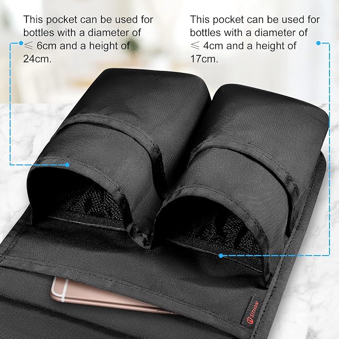 SITHON Massage Bottle Bag, Professional Massage Therapist Holster for 2 Bottles, Lotion Oil Waist Holder Organizer with Adjustable Belt, Multiple Pockets (Bag Only) (Black)