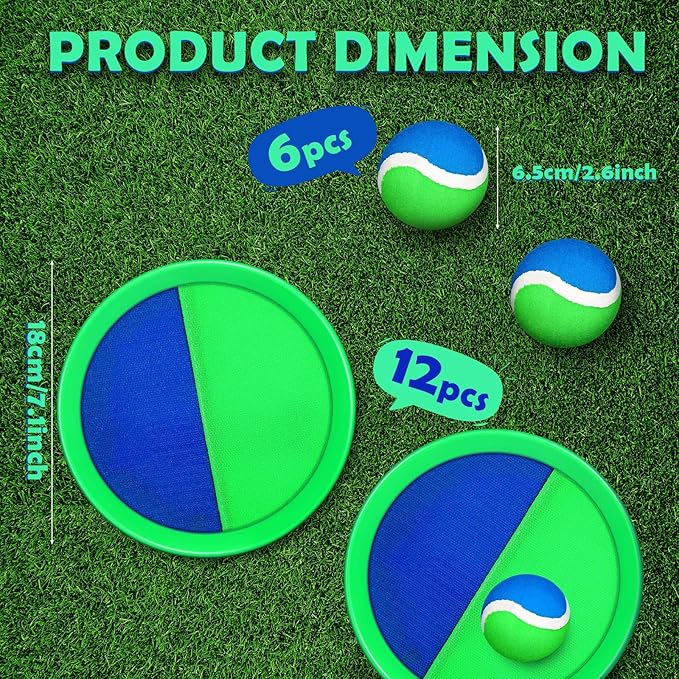 Charniol Kids Toys Toss and Catch Game Set 12 Paddles 6 Balls Beach Game Outdoor Ball Sports Games Toss and Catch Ball Set with Paddles Ball Nylon Catch Toys for Kids Adults