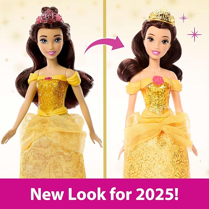 Mattel Disney Princess Belle Doll in Sparkling Fashion with Removable Skirt, Tiara and Shoes, Posable & Collectible, Inspired by Beauty & the Beast