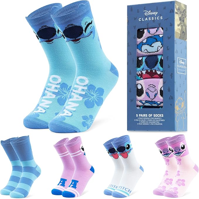 Disney Stitch Socks Gifts for Women Teens, US Size 4-9, Baby Yoda Pack of 5 Fuzzy Casual Crew Socks for Home Sleep Winter