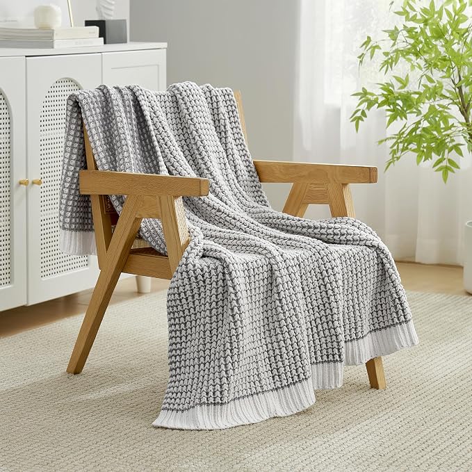 Knit Throw Blanket, Soft Chenille Cozy Breathable Pineapple Chunky Decorative Blanket for Couch, Bed & Sofa, French-Inspired Lightweight Warm Gift for Women, Gray, 50"x60"