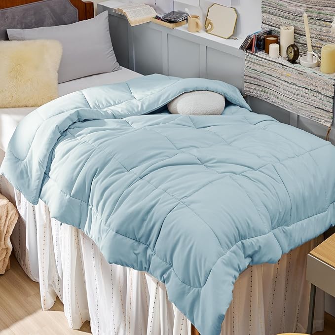 Bedsure Comforter Duvet Insert - Quilted Comforters Twin XL Size, All Season Duvet, GentleSoft Down Alternative Bedding Blanket, with 8 Tabs, Gifts for Women/Men, Light Spa Blue, Twin XL 92x68 Inches