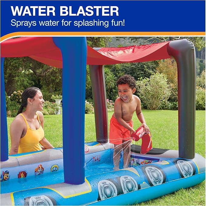 SwimWays Paw Patrol Deluxe Inflatable Pool, Above Ground Pool with Canopy and Fast Inflation for Kids Aged 3 & Up