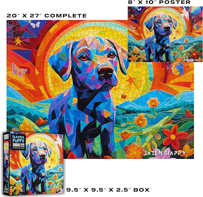 Challenging Jigsaw Puzzle for Adults and Families - 1000 Pieces - Playful Puppy - Jazen Happy - 27x20 inch - Poster Included Puzzle