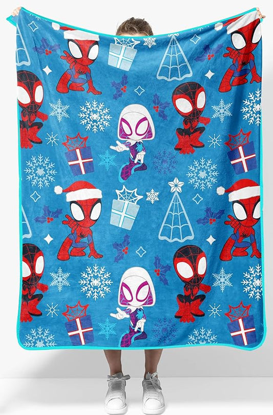 Jay Franco Kids Christmas Plush Throw Blanket – 40 x 50 Inch Soft & Cozy Fleece Throw for Holiday Bedroom & Couch Décor, Official Licensed Product, Blue - Spidey and Friends