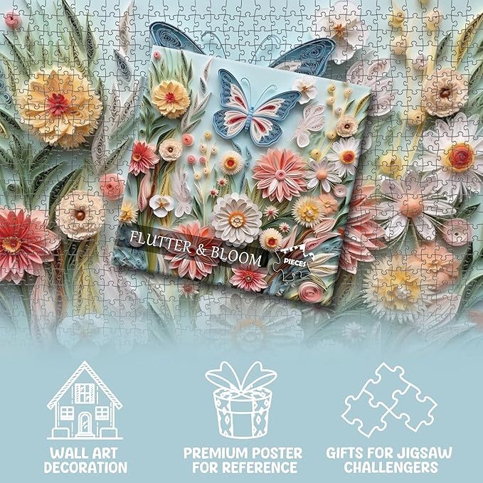 Puzzle 1000 Piece for Adults Jigsaw Featuring Aesthetic Home Decoration Unique Gift for Cat Lovers Premium Large Puzzle for Family Fun (Flutter&Bloom Puzzles-1000pcs)