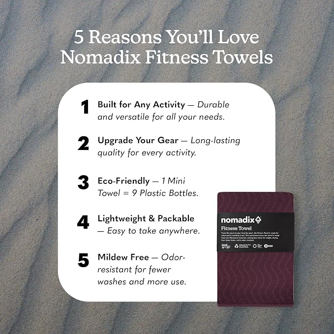Nomadix Fitness Towel- Microterry Quick-Dry Gym & Yoga Sweat Towel, Odor-Resistant, Ultra Absorbent, Sand & Pet Hair-Resistant, Recycled Material, 30″×16″- Regenerative Black- Regenerative Burgundy