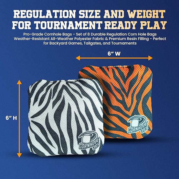 Cornhole365 - Stick & Slide - Professional Corn Hole Bag - Heavy-Duty Double-Stitched Polyester Fabric & Resin Filling for All-Weather - Versatile Regulation Size Cornhole Bean Bags - Set of 8