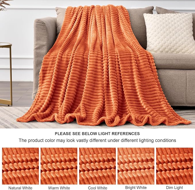 BEDELITE 3D Ribbed Burt Orange Fall Blankets Queen Size for Bed, 90x90 Inch | Soft Warm Decorative Fluffy Blanket, Cozy Fuzzy Lightweight Plush Fleece Throw Blankets for Bed, Room Decor, Gift for Women