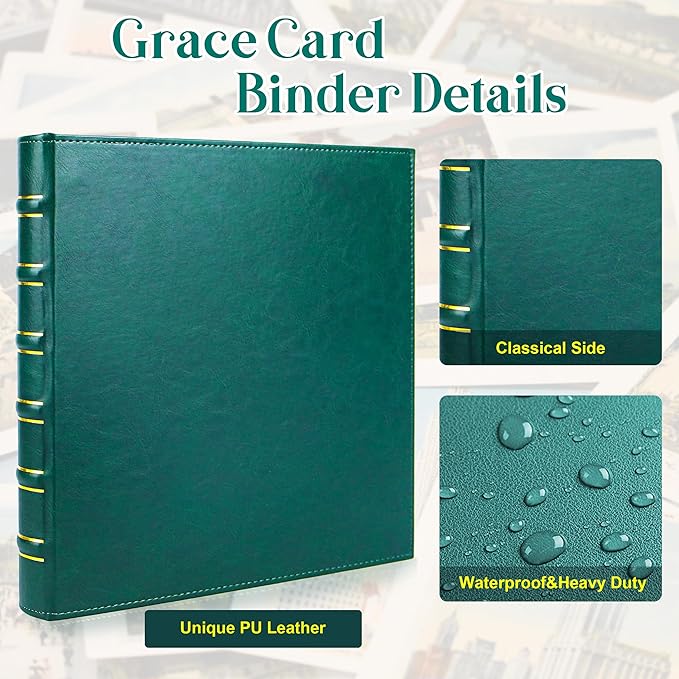 WOT I Vintage Leather Card Binder | Holds 540 Cards, Refillable Leather 3 Ring Binder for MTG/TCG/Sports Cards, Elegant Book-Style Organizer - Dark Green
