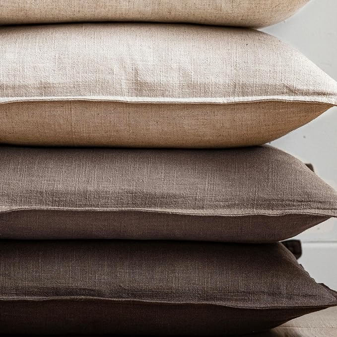 Foindtower Set of 2, Decorative Linen Solid Throw Pillow Covers Soft Accent Euro Cushion Case Farmhouse Neutral Pillowcase for Chair Couch Sofa Bedroom Living Room Home Decor 26 x 26 Inch Light coffee