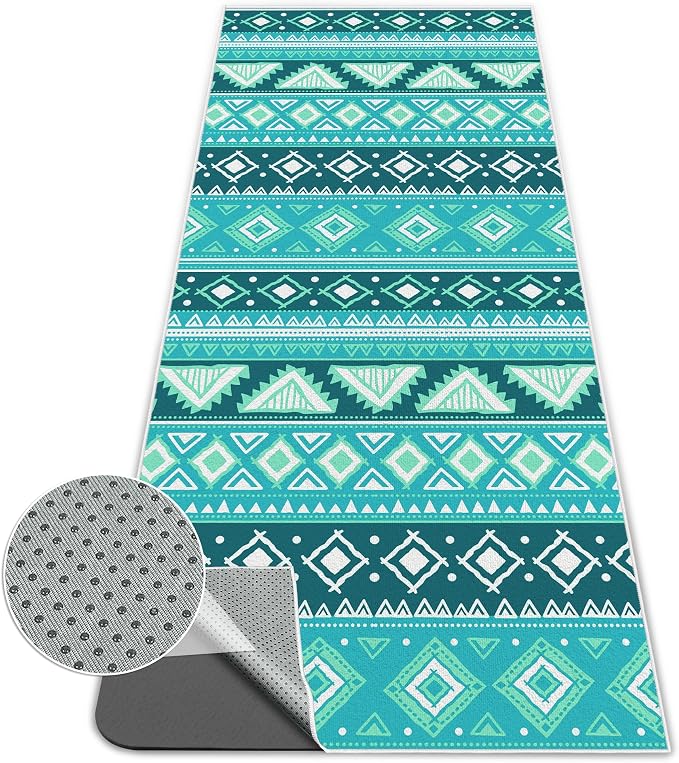 Yoga Towel,Absorbent Yoga Mat Towel for Hot Yoga Non Slip,Stylish Prints,Ideal for Workouts,Hot Yoga,Bikram,Pilates Equipment,72 x 27 in,Green Triangle Geometry