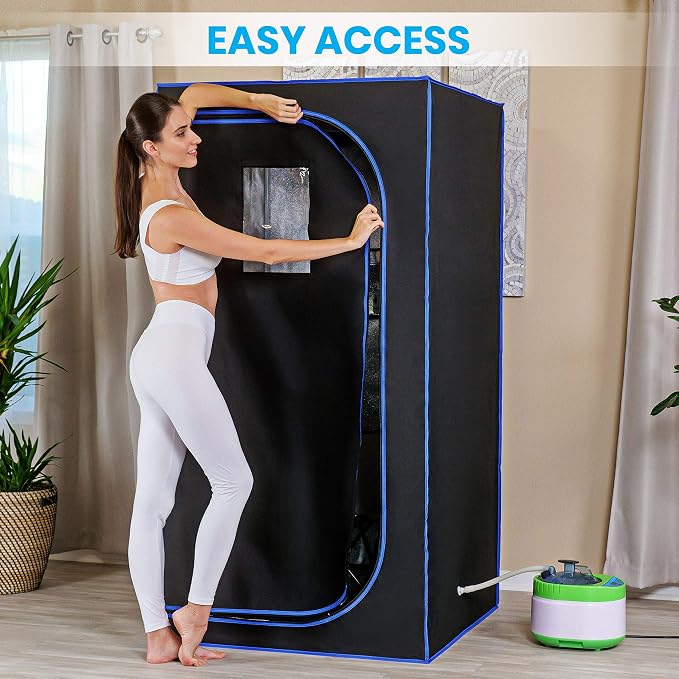 SereneLife Portable Full Size Infrared Home Spa| One Person Sauna | with Heating Foot Pad and Portable Chair & SLISAU35BK Full Size Portable Steam Sauna –Personal Home Spa