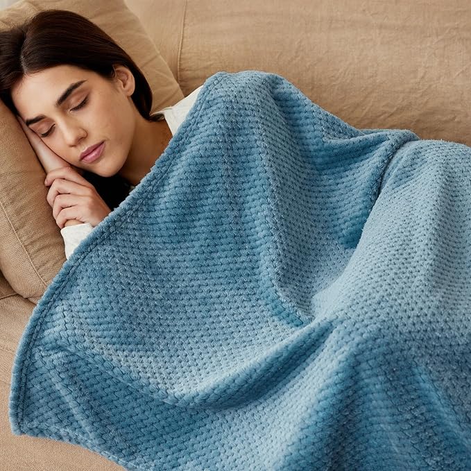 Exclusivo Mezcla Soft Waffle Fleece Bed Blanket Twin XL Size, Slate Blue | Lightweight Plush Blanket for Bed, Couch, Sofa, Cozy Fluffy Design for Bedroom, Guest Room, All Season, 90x66 Inches