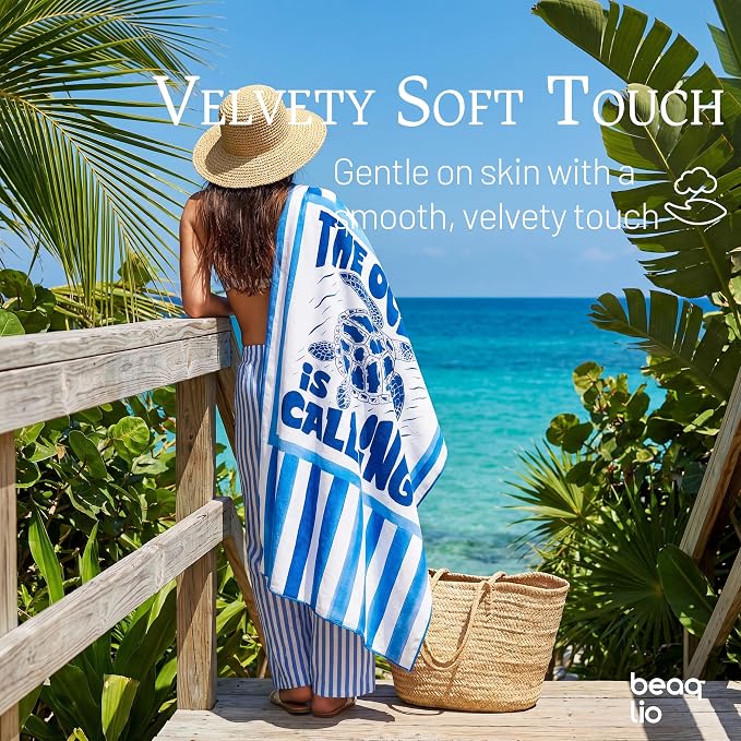 Microfiber Beach Towel Oversized w/Travel Bag, 71 * 36'' Double Print 2-in-1 Quick Dry XL Beach Towels for Cruise Pool Yoga Gym Vacation Gift, Lightweight Absorbent Sandproof Large Bath Towel
