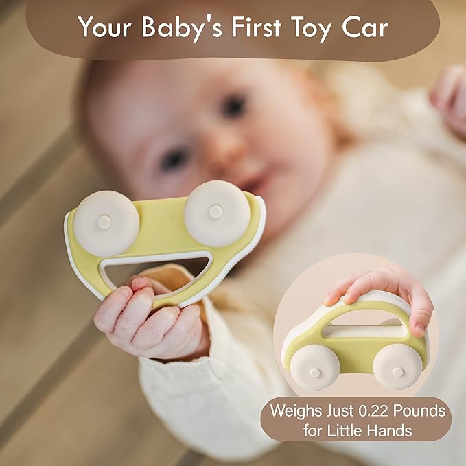 Moonkie Food Grade Silicone Toy Cars for Babies & Toddlers, Push and Go Baby Car Toys 6–12 Months, Baby Teething Toys 4–6 Months, One-Piece Design Infant Toys, Birthday Gifts for Boys & Girls, 5 Pack