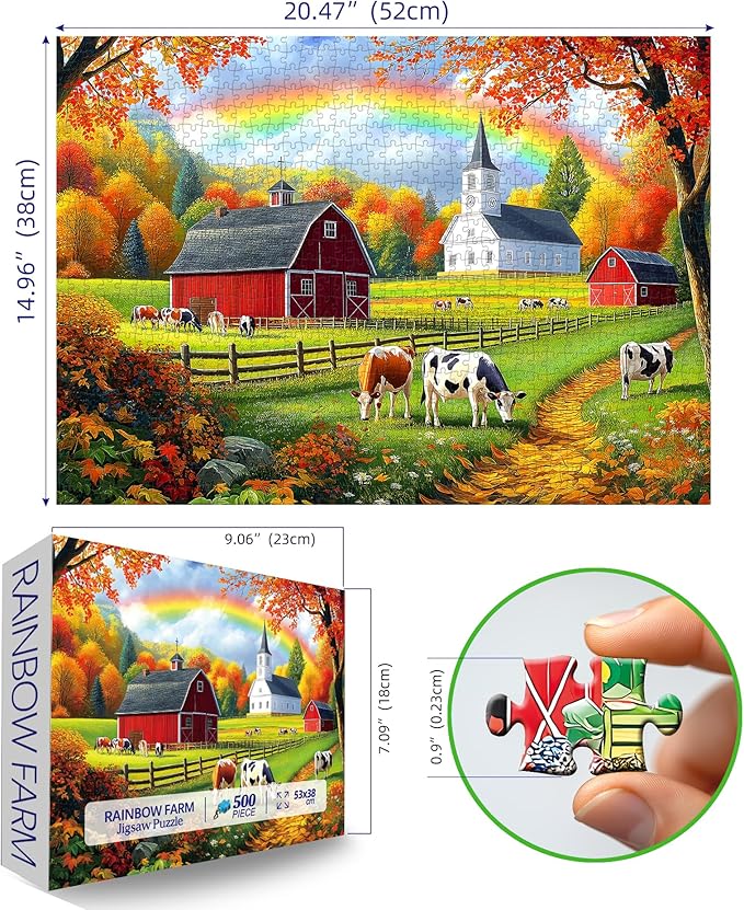 Fall Farm 500 Piece Jigsaw Puzzle for Adults - Brain-Challenging Shaped Puzzle for Family Game Night - 23” x 15” Size