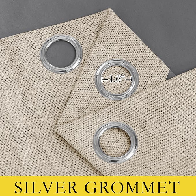NICETOWN Cream 100% Blackout Short Curtains 63 inches Lenghth Burg for Kitchen, 2 Panels, Burlap Linen Drapes with Thermal Insulated Grey Liner, Keeping Out Cold Air and Heat Panels