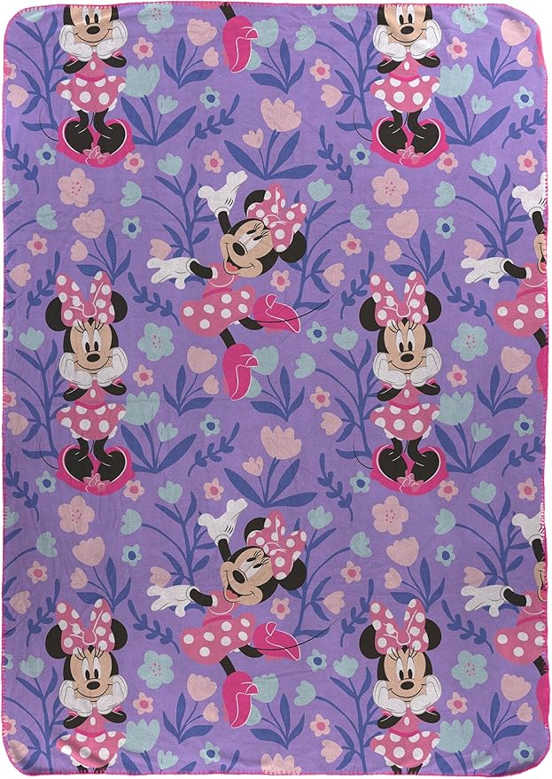 Jay Franco Kids Plush Throw Blanket – Soft & Cozy Fleece Throw for Bedroom & Couch Décor, Official Licensed Product, Purple - Minnie Mouse, 46x60 - Throw Blanket