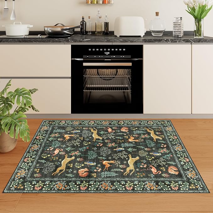 DUKINO 2x3 Rug, Animal Door Mat Washable Rug for Entryway Non Slip, Black | Low Pile, Soft Indoor Small Rug for Entrance, Bedroom, Bathroom, Laundry, Pet Friendly, Lightweight, Non-Shedding