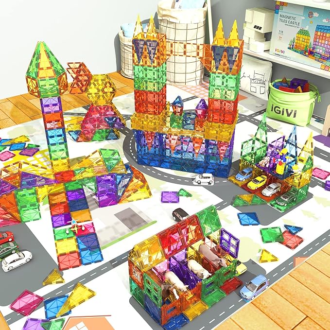 118PCS Magnetic Tiles, Magnet Building Blocks, Kids Toys for Ages 4-8 5-7, STEM Educational Construction Toys for Toddlers, Birthday for 3 4 5 6 7 8 Year Old Boys and Girls