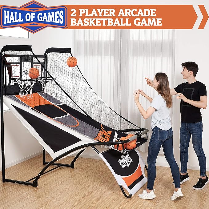 Hall Games Premium Arcade Basketball Shootout - Heavy-Duty Foldable Indoor Arcade Game with Shatterproof Pro-Style Backboard – 2 Player Foldable Basketball Arcade Game