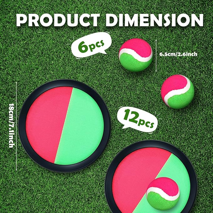 Charniol Kids Toys Toss and Catch Game Set 12 Paddles 6 Balls Beach Game Outdoor Ball Sports Games Toss and Catch Ball Set with Paddles Ball Nylon Catch Toys for Kids Adults