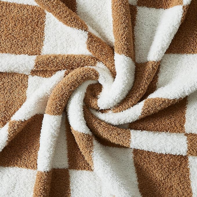 Soft Checkered Throw Blanket for Couch-Cozy Warm Knitted Blankets | Lightweight Warm Fluffy Decor for Women, Mom, Her & Girls, Sofa, Chair, Bed, 50x60in,Burnt Orange