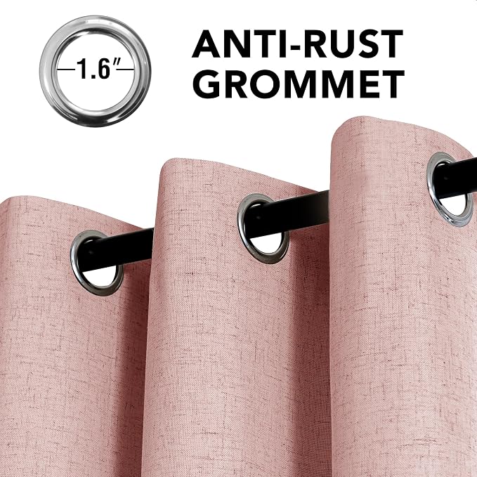 H.VERSAILTEX Linen Curtains 100% Blackout Curtains for Bedroom 120 inch Long Full Light Blocking Nature Linen Blended Window Curtains for Living Room Nickel Grommet (2 Panels, Heathered Baby Pink)