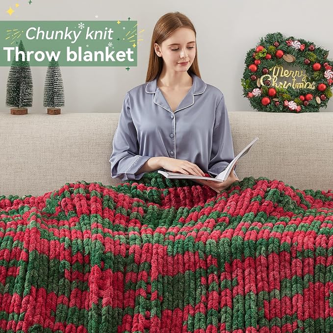 Negwoo Chunky Knit Throw Blanket, Knitted Throw Chenille Yarn, 40"*50" | Soft Thick Cable Knitted Blankets, Handmade Big Thick Blanket, Machine Washable Cute Comfy Blanket for Home Decor, X stripe