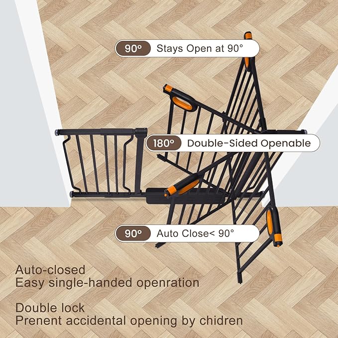 37.4" Tall Retractable Baby Gates, 29-46.5 Inch Wide Auto Close Cat Baby Gates for Stairs & Doorways, Easy Install Pressure Mounted Pet Dog Gate with Double Locking Safety Release, Black