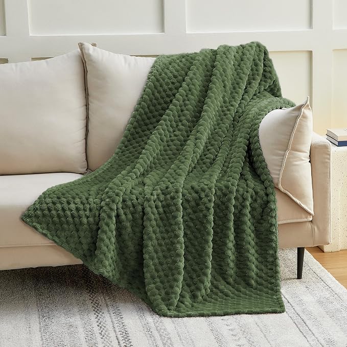 EXQ Home Gentle Soft Fleece Throw Blanket – Cozy Lightweight 3D Imitation Turtle Shell Jacquard Blanket for Couch Bed – All-Season Warm Fuzzy Flannel Blanket for Women Mom Gifts(50"x60",Olive Green)