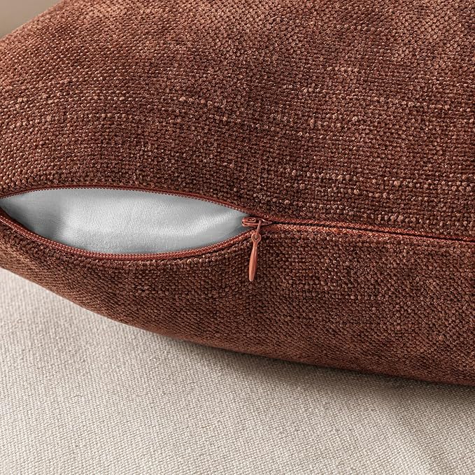 MIULEE Textured Chenille Throw Pillow Covers 20x20 Inch Red Taupe | Pack of 2 Decorative Soft Throw Pillows, Solid Textured Cushion Covers, Modern Home Decor for Couch Sofa Bedroom Living Room