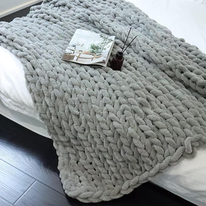 Maetoow Chenille Chunky Knit Blanket,Handmade Cozy for Home Decor,50×60,Grey