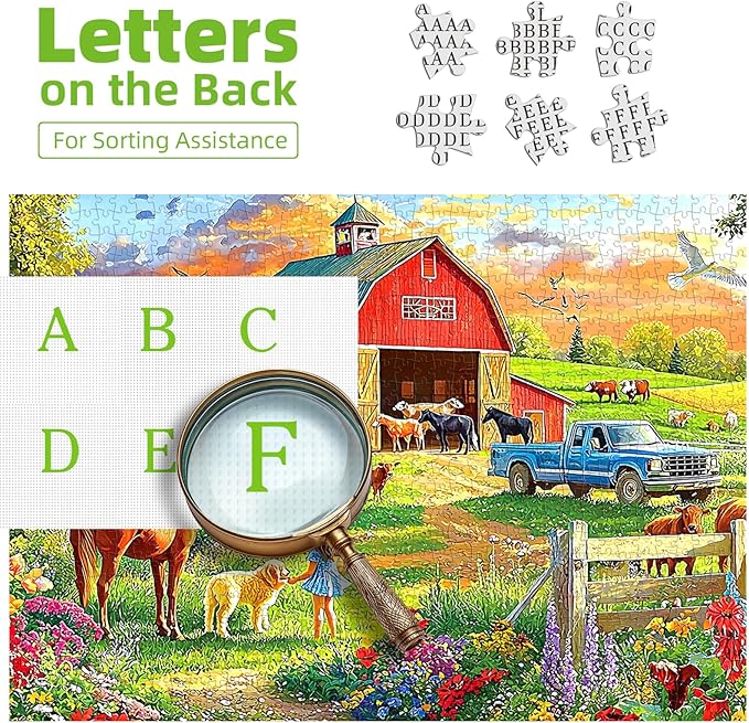 Country Farm Life 500 Piece Adult Jigsaw Puzzle Red Barn & Horse Sunset Countryside Landscape Puzzle with Letters on Back Family Challenge Games Gift for Adults and Seniors(23x15 Inch)