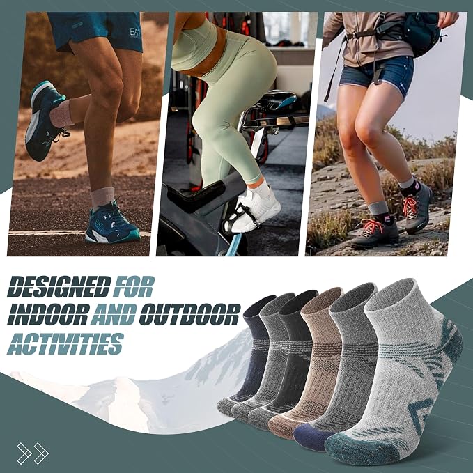 ANTSANG 6 Pairs Merino Wool Quarter Ankle Hiking Running Socks Compression Thermal Thick Cushion Socks for Women Men