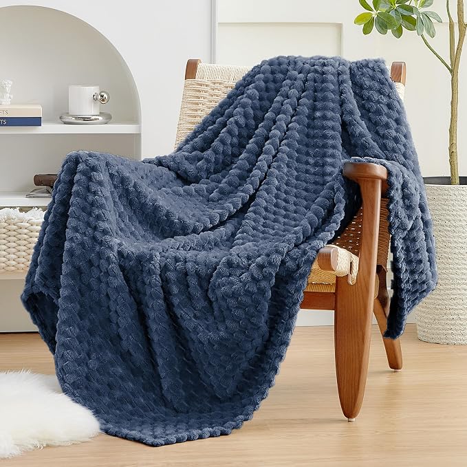 EXQ Home Gentle Soft Fleece Throw Blanket – Cozy Lightweight 3D Imitation Turtle Shell Jacquard Blanket for Couch Bed – All-Season Warm Fuzzy Flannel Blanket for Women Mom Her Gifts(60"x80",Navy Blue)