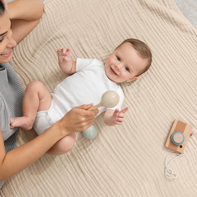 Comfy Cubs Muslin Baby Blanket 40" x 40" L - Swaddle Blankets, Sand | Soft, Lightweight, 6-Layer Cotton Breathable Baby Blankets - Comfortable, Gentle & Versatile Cotton Baby Blankets for Sleep