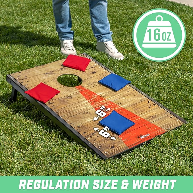GoSports Official Regulation Cornhole Bean Bags Set of 8 – for Competitive Cornhole Games - All Weather - American Stars and Stripes or Red and Blue