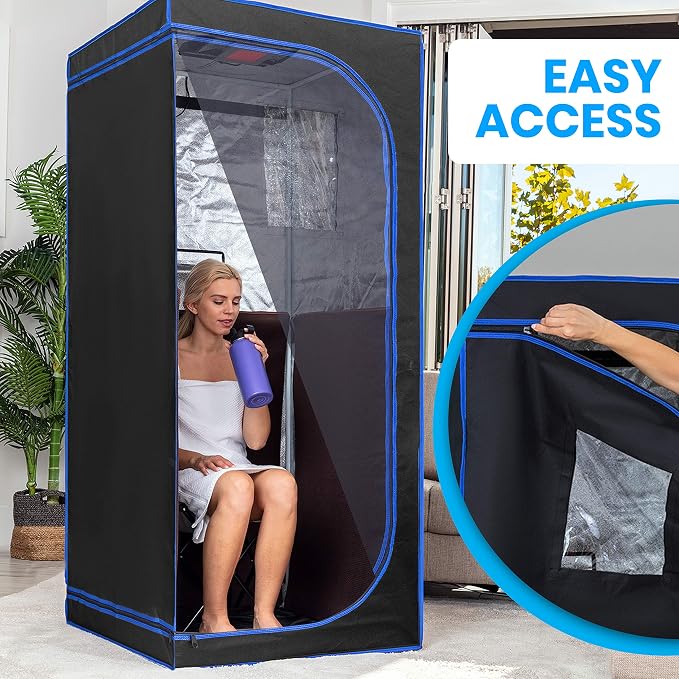 SereneLife Portable Full Size Infrared Home Spa| One Person Sauna | with Heating Foot Pad and Portable Chair & SLISAU35BK Full Size Portable Steam Sauna –Personal Home Spa