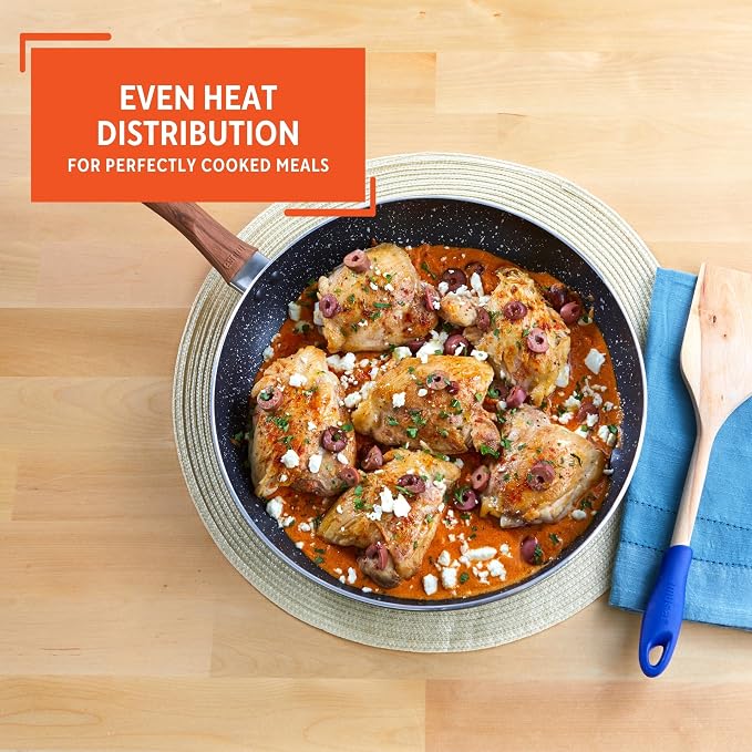 IMUSA USA 9.5" Black Stone Nonstick Fry Pan with Woodlook Handle and Speckled Nonstick Interior