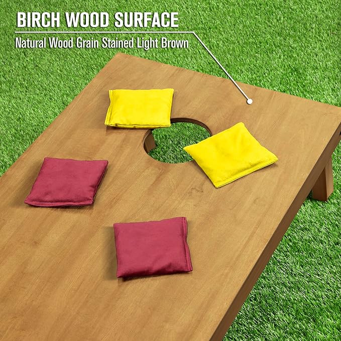GoSports 4 ft x 2 ft Regulation Size Wooden Cornhole Boards Set with Light Brown Finish - Includes Carrying Case (Choose Your Colors)